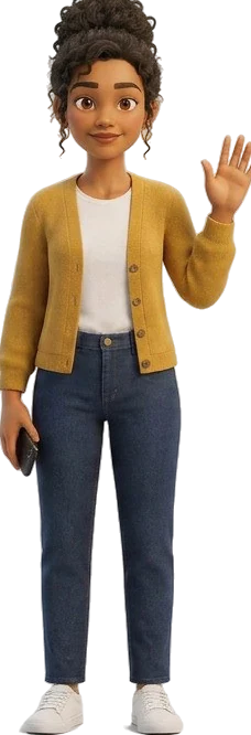 Maya the tenant waving hello, her phone in her other hand